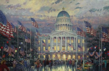 Thomas Kinkade Painting - Banderas sobre el Capitolio Thomas Kinkade